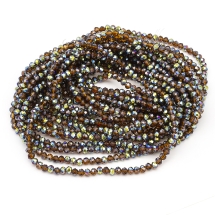 Бусины Гальваническое Стекло, Граненые, Полузеленое Покрытие, Рондель, Коричневый, 4х3мм, Отв. 0.4мм, около 120-123шт/40-43см/нить (УТ100025464)