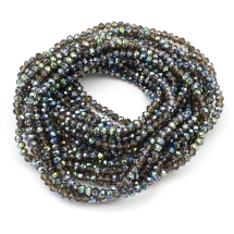 Бусины Гальваническое Стекло, Граненые, Полузеленое Покрытие, Рондель, Серебристо-Зеленый, 4х3мм, Отв. 0.4мм, ок. 120шт/40см/нить (УТ100025465)