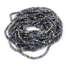 Бусины Гальваническое Стекло, Граненые, Полузеленое Покрытие, Рондель, Темно-Синий, 4х3мм, Отв. 0.4мм, ок. 120-123шт/40-43см/нить (УТ100025466)