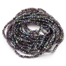 Бусины Гальваническое Стекло, Граненые, Полузеленое Покрытие, Рондель, Серо-Розовый, 4х3мм, Отв. 0.4мм, ок. 120-123шт/40-43см/нить (УТ100025467)