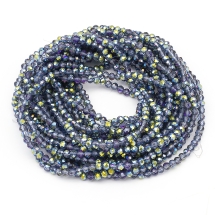 Бусины Гальваническое Стекло, Граненые, Полузеленое Покрытие, Рондель, Небесно-Голубой, 4х3мм, Отв-тие: 0.4мм, ок. 120шт/40см/нить (УТ100025470)