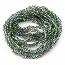 Намистини Гальванічне Скло, Гранені, Напівзелене Покриття, Рондель, Колір: Зелений, 4х3мм, Отвір 0.4мм, близько 120-123шт/40-43см/нитка, (УТ100025471)
