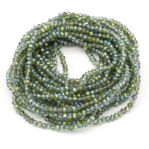 Бусины Гальваническое Стекло, Граненые, Полузеленое Покрытие, Рондель, Светло-Зеленый, 4х3мм, Отв-тие: 0.4мм, ок. 120шт/40см/нить (УТ100025472)