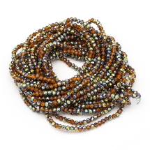 Бусины Гальваническое Стекло, Граненые, Полузеленое Покрытие, Рондель, Перу, 4х3мм, Отв-тие: 0.4мм, около 120-123шт/40-43см/нить (УТ100025473)