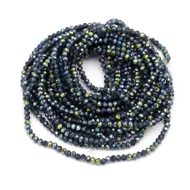 Бусины Гальваническое Стекло, Граненые, Полузеленое Покрытие, Рондель, Серо-Синий, 4х3мм, Отв. 0.4мм, около 120-123шт/40-43см/нить (УТ100025477)