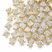 Пришивні Скляні Стрази Квадратні, Цапи Латунь Колір Золото, Кристал, 5x4мм, Отвір 1~1.5мм, 145шт/20г, (УТ100025561)