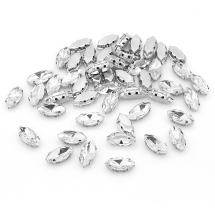 Пришивные Стразы Стеклянные Горный Хрусталь Конский глаз, Основа Латунь Цвет Платина, Бесцветный, 15х7х5мм, Отверстие 0.8-1мм, (УТ100025563)