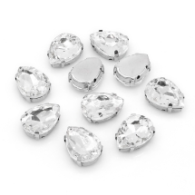 Пришивные Стразы, Стекло Горный Хрусталь, Основа Латунь, Капля, Бесцветный, Длина 14мм, Ширина 10мм, Толщина 6мм, Отв. 0.8-1мм, (УТ100025564)