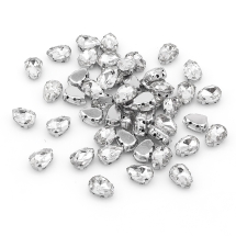 Пришивні Стрази Скляні Гірський Кришталь Крапля, Основа Нержавіюча Сталь, Безбарвний, 10х7х5мм, Отвір 0.8-1мм, (УТ100025566)