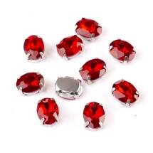 Пришивные Стразы Стекло, Горный Хрусталь, Основа Латунь Цвета Платина, Овал, Цвет: Светлый Сиам, Размер: 8x6x4мм, Отв 0.8мм, (УТ100025569)