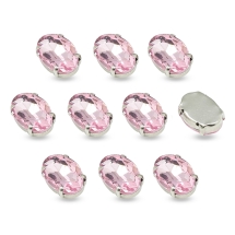 Пришивные Стразы Стеклянные Горный Хрусталь Овальные Светло-Розовые, Основа Латунь Цвет Платиновый, 8х6х4мм, Отверстие 0.8мм, (УТ100025570)