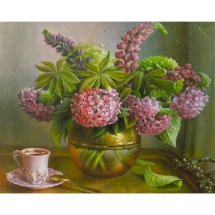 Алмазна мозаїка за номерами "Квіти у вазі на підносі" у рулоні, стрази. Розмір: 30*40 см (УТ100025937)