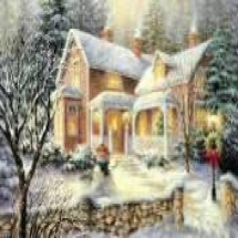 Алмазна мозаїка за номерами "Зимовий будиночок" у рулоні, стрази. Розмір: 30*40 см (УТ100025941)