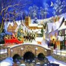 Алмазна мозаїка за номерами "Зимова ніч у маленькому містечку" у рулоні, стрази. Розмір: 30*40 см (УТ100025943)