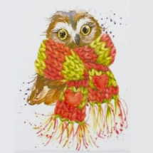 Алмазна Мозаїка за номерами "Сова в шарфику", Об'ємна, в рулоні, Стрази, Розмір: 20х30см, (УТ100025965)