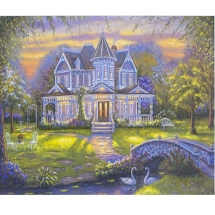 Алмазная Мозаика по номерам "Сиреневый домик", Основа на Раме, Стразы, Размер: 40х50см, (УТ100025973)