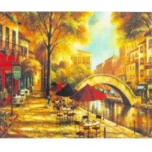Алмазна Мозаїка за номерами "Кафе на набережній", Основа на Рамі, Стрази, Розмір: 40х50см, (УТ100025978)