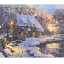 Алмазна Мозаїка за номерами "Зимовий вечір", Основа на Рамі, Стрази, Розмір: 40х50см, (УТ100025983)