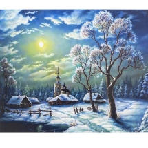 Алмазная Мозаика по номерам "Зимний пейзаж",  Основа на Раме, Стразы, Размер: 40х50см, (УТ100025984)