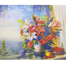 Алмазна Мозаїка за номерами "Букет", Основа на Рамі, Стрази, Розмір: 40х50см, (УТ100025985)