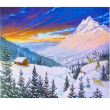 Алмазна Мозаїка за номерами "Зимовий пейзаж", Основа на Рамі, Стрази, Розмір: 40х50см, (УТ100025986)