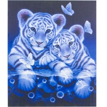 Алмазна Мозаїка за номерами "Білі тигренята",Основа на Рамі, Стрази, Розмір: 40х50см, (УТ100025988)