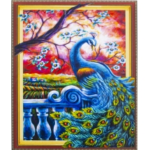 Алмазная Мозаика по номерам "Павлин", Обьемная, Основа на Раме, Стразы, Размер: 40х50см, (УТ100025993)