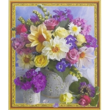 Алмазна Мозаїка за номерами "Казковий букет", Об'ємна, Основа на Рамі, Стрази, Розмір: 40х50см, (УТ100025995)