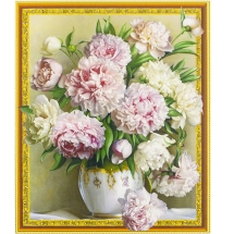 Алмазна Мозаїка за номерами "Півоні", Об'ємна, Основа на Рамі, Стрази, Розмір: 40х50см, (УТ100025996)