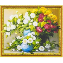 Алмазна Мозаїка за номерами "Три букети", Об'ємна, Основа на Рамі, Стрази, Розмір: 40х50см, (УТ100026001)