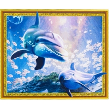 Алмазна Мозаїка за номерами "Дельфіни", Об'ємна, Основа на Рамі, Стрази, Розмір: 40х50см, (УТ100026003)