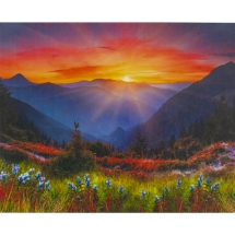 Алмазная мозаика по номерам "Закат в горах"  карт уп. (холст на раме), стразы. Размер: 30*40 см (УТ100026010)