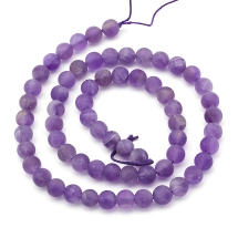 Намистини Натуральний Аметист Круглі Матові, 6мм, Отвір 1мм, близько 63шт/38см/нитка, (УТ100026090)