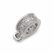 Бейл Круглый, Плоский из Латуни с Фианитами, Цвет: Платина, Размер: 8.5х6.5х3мм, Диаметр внутри 4мм, Отверстие 1мм, (УТ100026108)