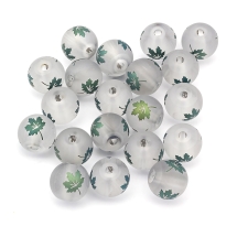 Бусины Гальваника Стекло, Круглые, Матовые с Рисунком Кленовый Лист, Цвет: Синий, Диаметр 8-8.5мм, Отв-тие 1.5мм, (УТ100026155)