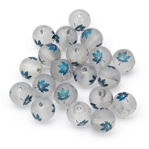 Бусины Гальваника Стекло, Круглые, Матовые с Рисунком Кленовый Лист, Цвет: Стальной Синий, Диаметр 8-8.5мм, Отв-тие 1.5мм, (УТ100026156)