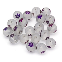 Бусины Гальваника Стекло, Круглые, Матовые с Рисунком Кленовый Лист, Цвет: Индиго, Диаметр 8-8.5мм, Отв-тие 1.5мм, (УТ100026157)