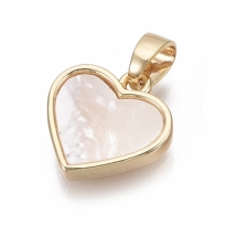 Кулон Підвіска Натуральний Річковий Перламутр Серце, Фурнітура Латунь, Позолота 18К, Білий, 12х11.5х3мм, Відповідь 2х4мм, (УТ100026167)