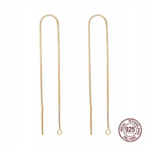 Серебро 925 Основа под Серьги- Пусеты с Цепочкой, Швензы - Протяжки, Позолота 18К, 100х0.65мм, Отверстие 1-2мм, (УТ100026174)