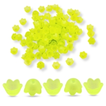 Шапочки для намистин Акрил Прозорі, Морозний Стиль, Квітка, Колір: Зелено-Жовтий, Розмір: 10х9х6.5мм, Отвір 1.5мм, близько 110шт/25г, (УТ100026182)