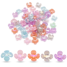 Шапочки для Намистин Акрил, Непрозорі, Квітка, АВ Колір: Мікс, Розмір: 15х15х6.5мм, Отвір: 1.5мм, близько 65шт/25г, (УТ100026184)