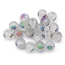 Бусины Гальваника Стекло, Круглые, Матовые с Рисунком Кленовый Лист, Цвет: Микс, Размер: 8-8.5мм, Отв-тие 1.5мм, (УТ100026158)