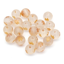 Бусины Гальваника Стекло, Круглые, Матовые с Рисунком Кленовый Лист, Цвет: Темно Лососевый, Диаметр 8-8.5мм, Отв-тие 1.5мм, (УТ100026159)