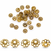Шапочки для Намистин Металеві, Квітка, Колір: Античне Золото, Розмір: 9х4мм, Отвір 2мм, (УТ100026210)