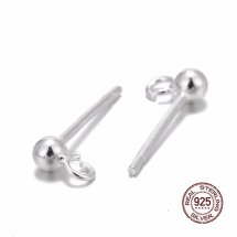 Серебро 925 Основы для Пусет с Петелькой под Серьги, 14мм, Шарик 5х2.5мм, Пин 0.7мм, (УТ100026240)