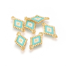 MIYUKI TOHO Японский Бисер Коннектор, Ручная Работа, Ромб, Цвет: Светло-Зеленый, Размер: 22х12х1.7мм, Отв-тие 1.6-1.8мм, (УТ100026274)