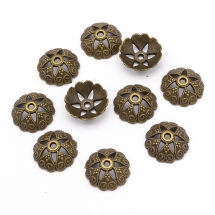 Шапочки для Намистин, Квітка, Тибетський Стиль, Метал, Колір: Бронза, Розмір: 14х5мм, Отвір 2мм, (УТ100026276)