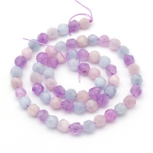 Бусины Натуральный Розовый Кварц, Аквамарин, Аметист, Круглые Граненые, 6мм, Отверстие 1мм, около 57шт/35см/нить, (УТ100026294)