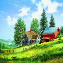 Картина за номерами "Будиночок на галявині", Полотно на Дерев'яному підрамнику, Акрилові Фарби, Кисті, Розмір: 40х50см, (УТ100026337)