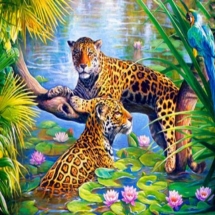 Картина за номерами "Леопарди", Полотно на Дерев'яному підрамнику, Акрилові Фарби, Пензлі, Розмір: 40х50см, (УТ100026365)
